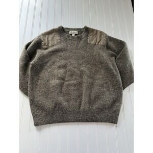 Cabela's Men's Wool Blend Sweater L Brown Green Shoulder Patch Pullover